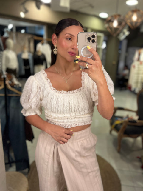 Top Lace Puff Corto Nude