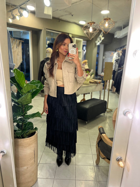 Falda Midi Flecos Negra