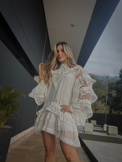 Vestido Blanco Apliques Boleros