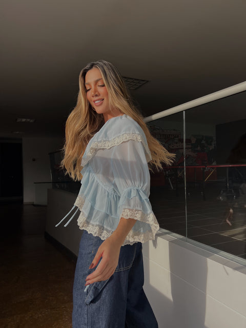 Camisa Seda Volantes