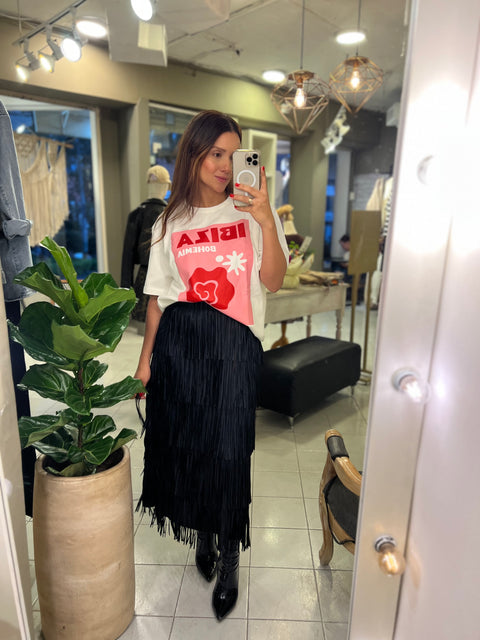 Falda Midi Flecos Negra