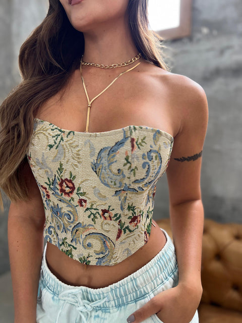 Top Corset Brocado Camel