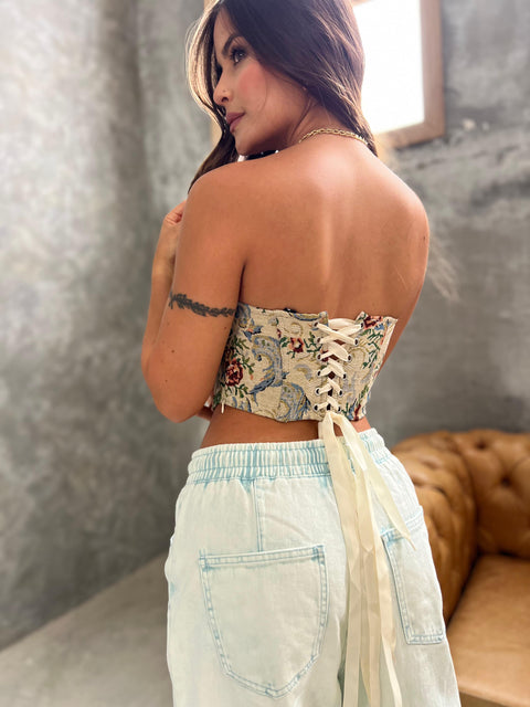 Top Corset Brocado Camel